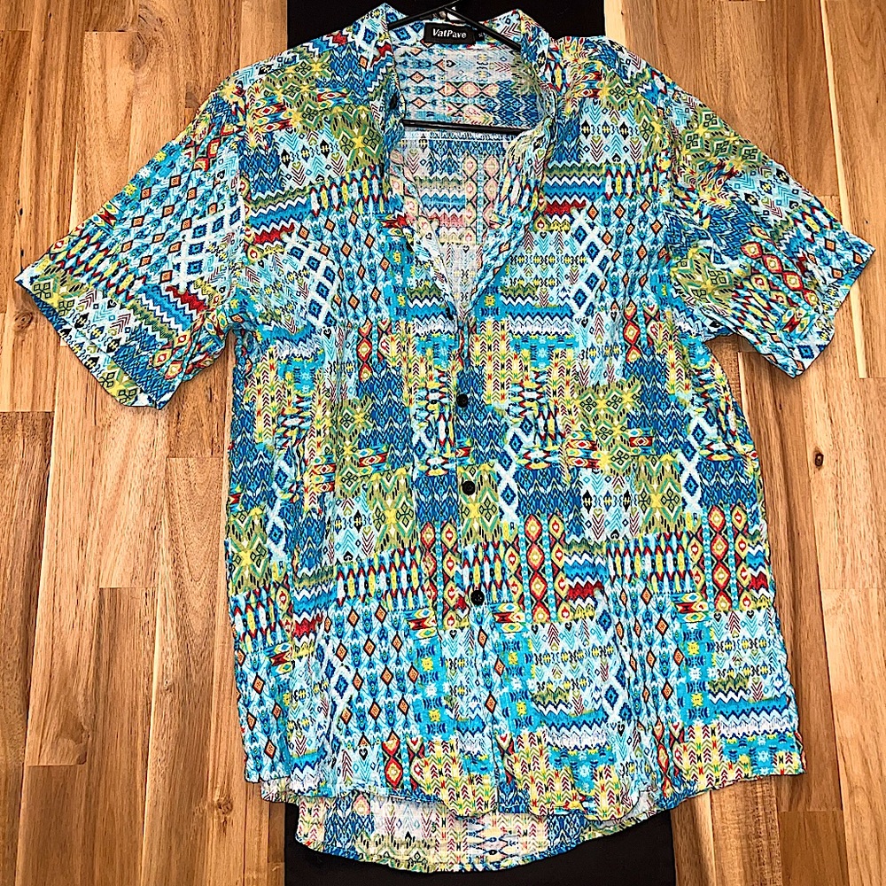 Turquoise Patterned Button Down Shirt - Men’s XL - Multicolor